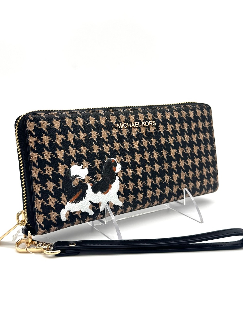 Michael Kors Large Continental Wallet Wristlet Black/Camel